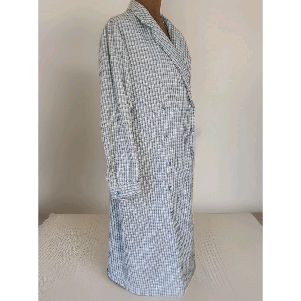 Vintage Handmade Plaid Duster Coat Blue Mid Length Pockets Soft Academia Women's - Picture 3 of 8